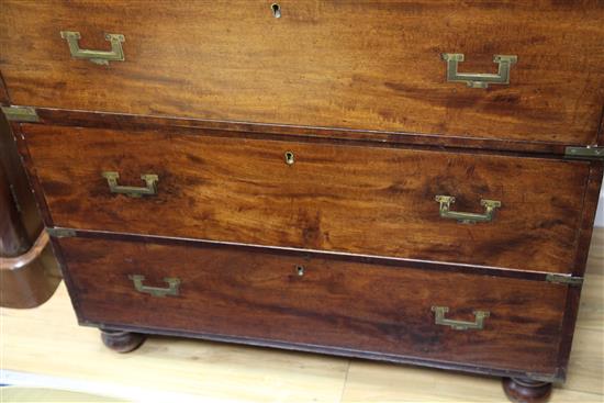A Victorian brass mounted camphorwood campaign chest, W.3ft 1in.